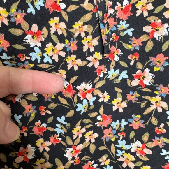 Loft Top Womens Large Black Ditsy Flower Print V Neck Long Balloon Sleeve Fall - Picture 6 of 12